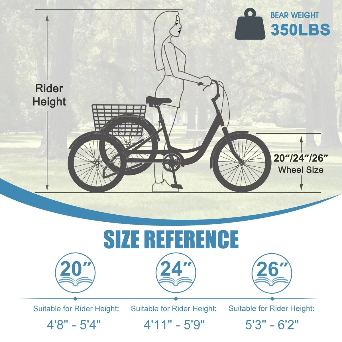 20/24/26 inch 7 Speed 3 Wheel Bicycle with Basket C6221