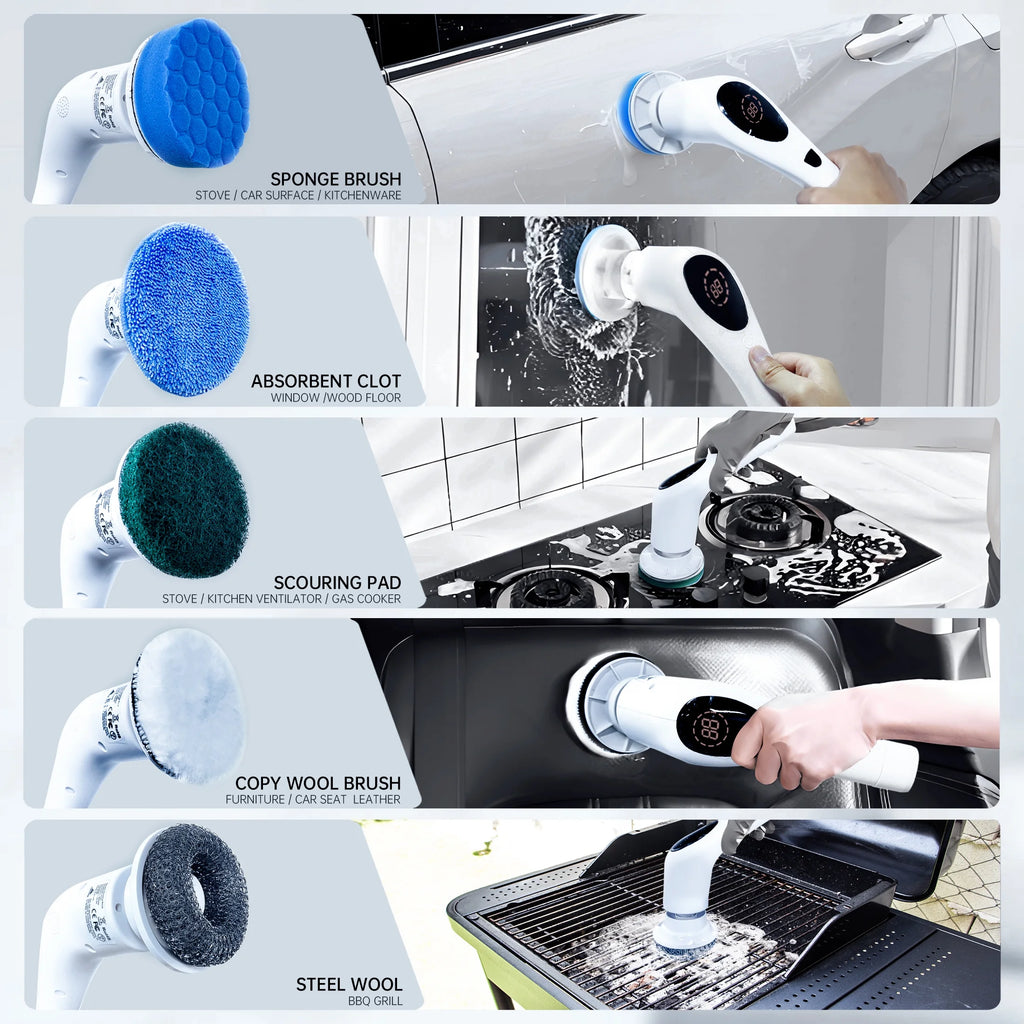 Cordless Electric Spin Scrubber with 9 Replaceable Brush Heads F2803