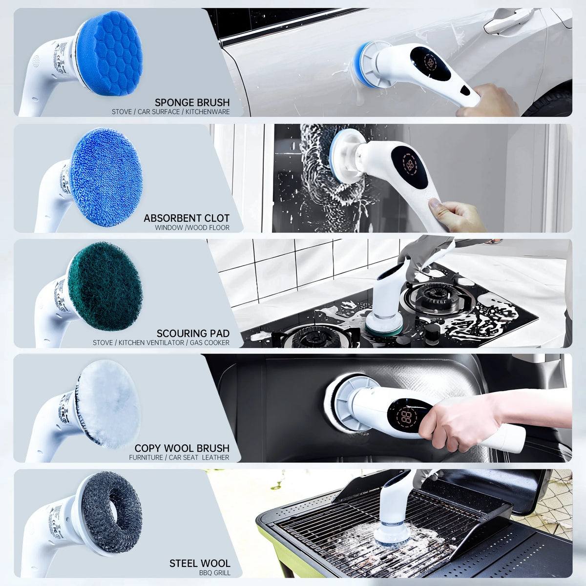 Cordless Electric Spin Scrubber with 9 Replaceable Brush Heads F2803