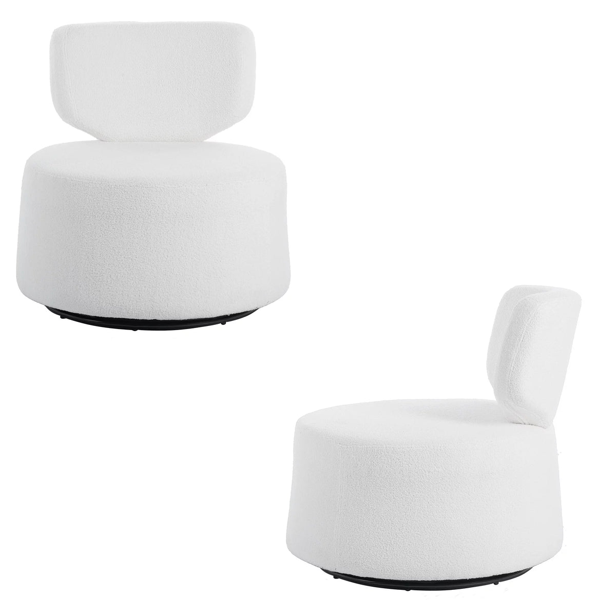White Round Plush Upholstered Swivel Chair Z50363