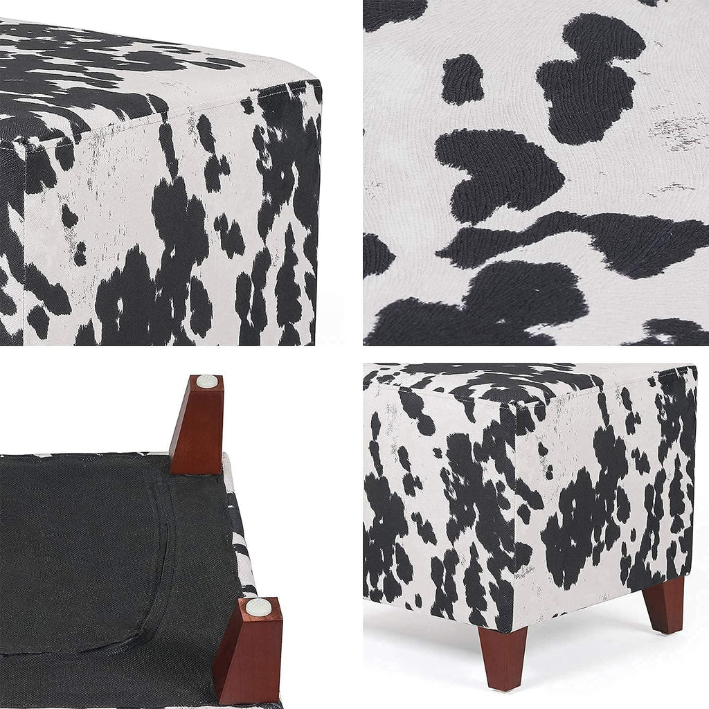 Square Ottoman With Wooden Legs Fabric Footrest O9802