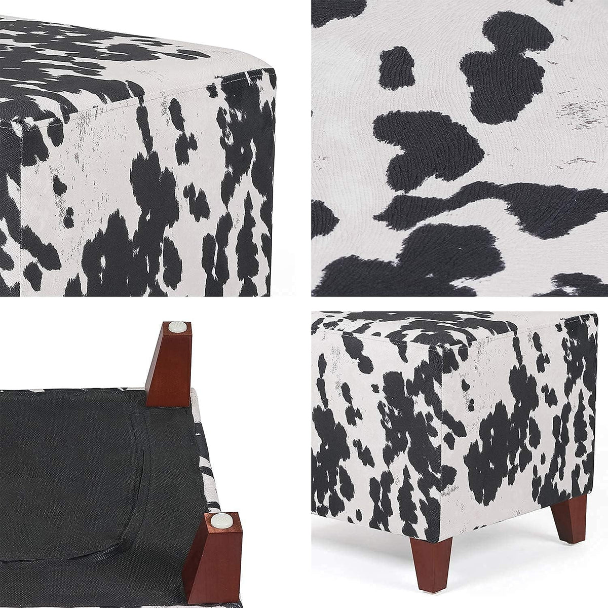 Square Ottoman With Wooden Legs Fabric Footrest O9802
