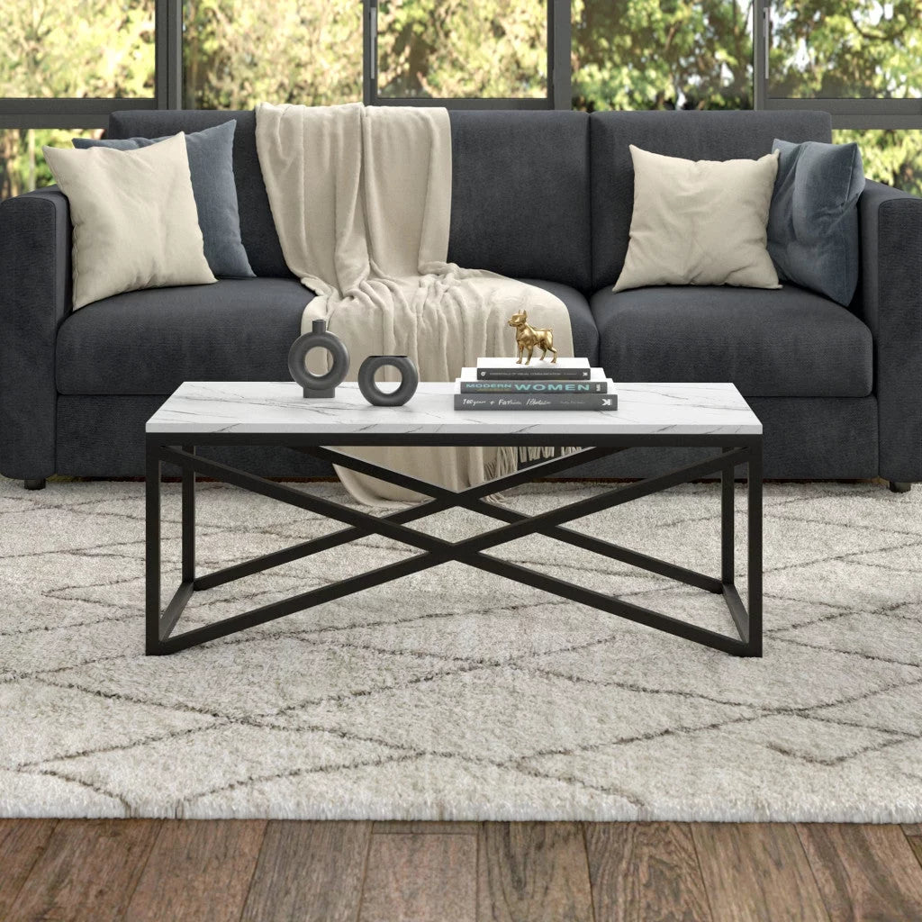 Black & White Faux Marble Rectangular Coffee Table G240
