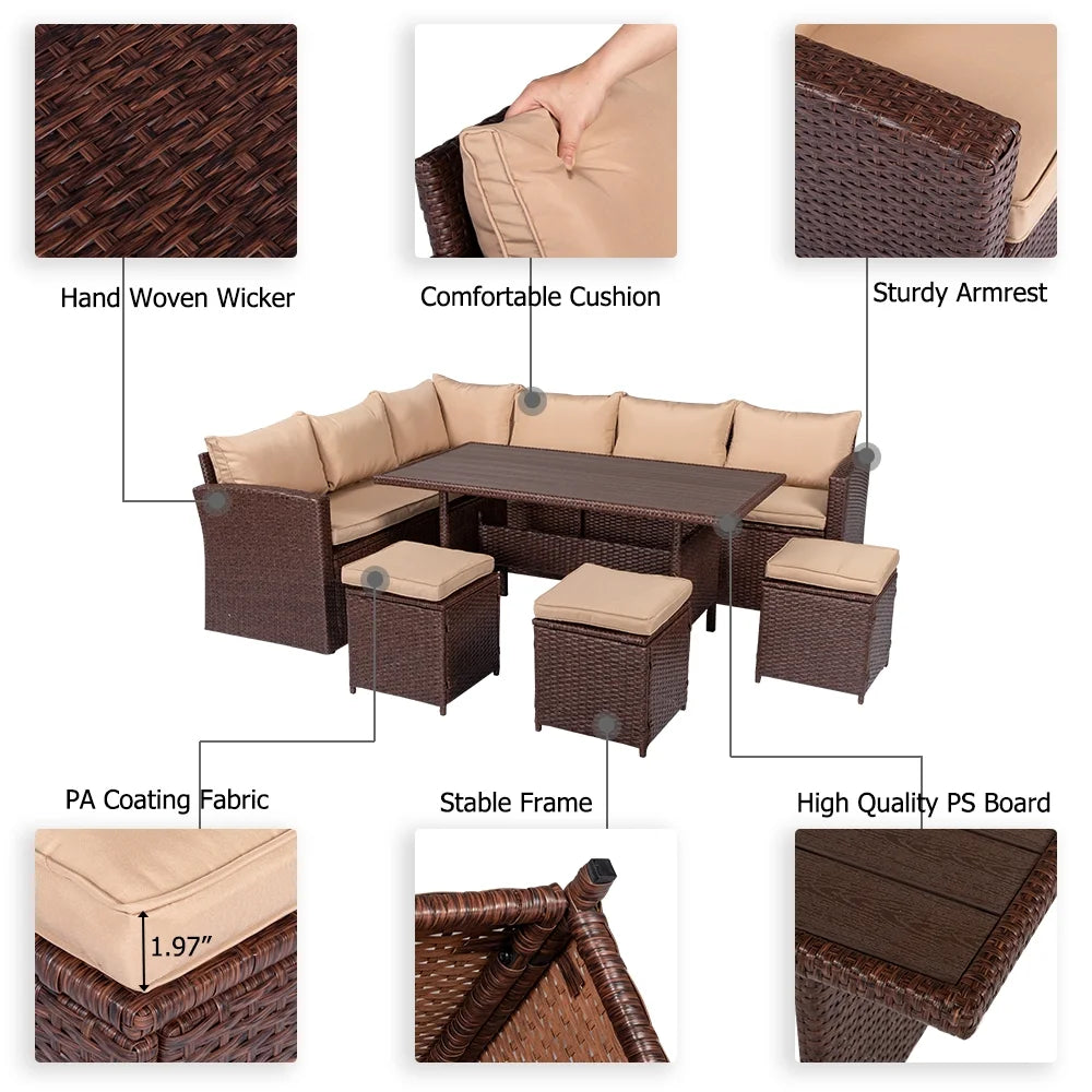 8 Pieces Patio Rattan Wicker Furniture Set with Cushions O101