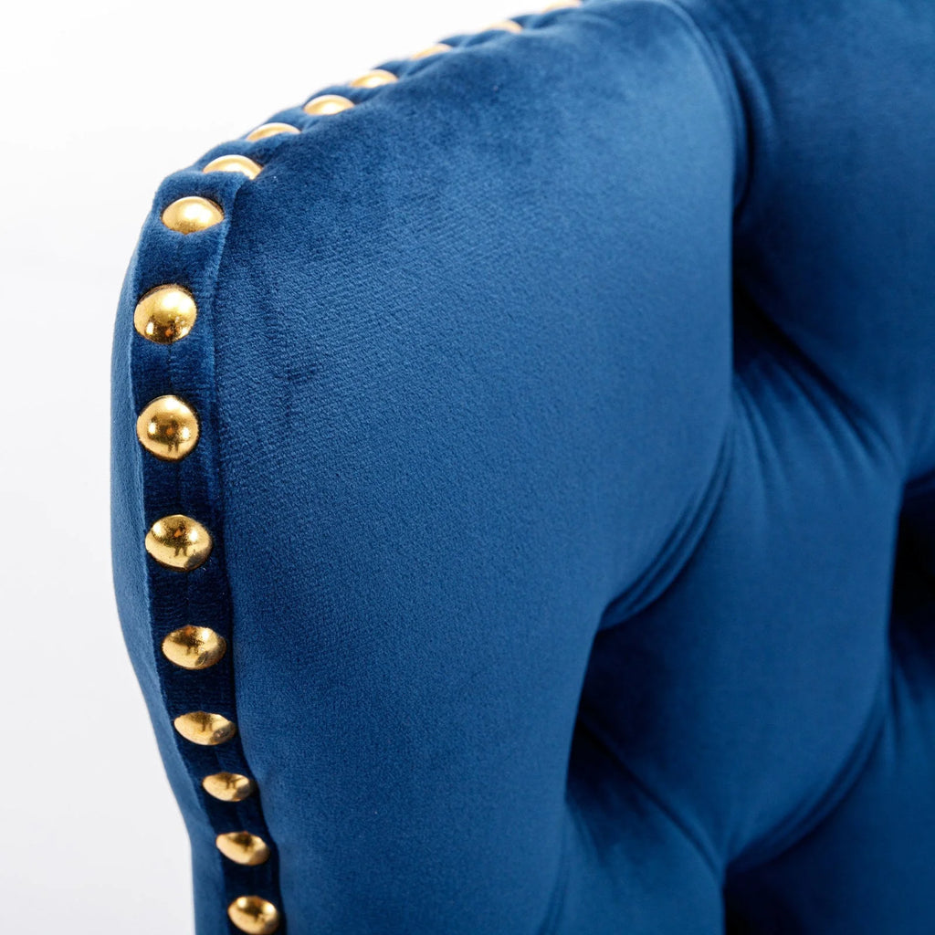 Golden Swivel Velvet Barstools Adjustable Height Blue Set of 2 T14200