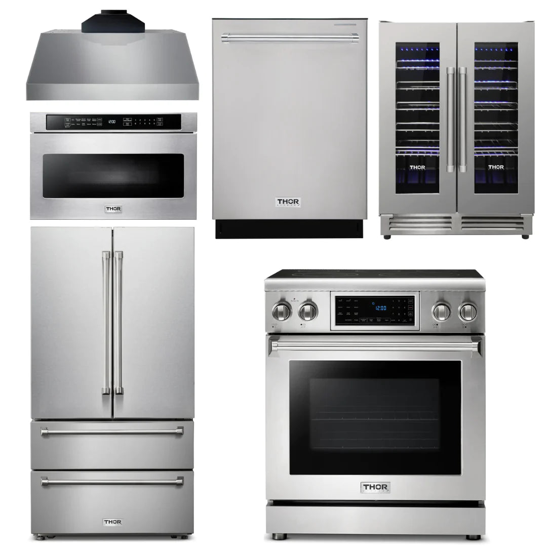 30 Electric Range, Range Hood, Microwave, Refrigerator, Dishwasher, Wine Cooler R55311