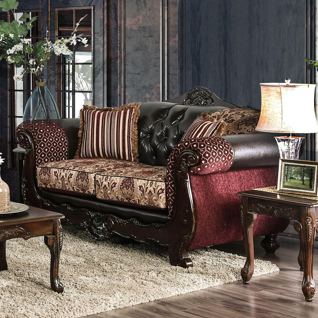 Burgundy Dark Brown Chenille Sofa and Loveseat L160