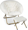 White Faux Fur Saucer Chair with Footrest S86146