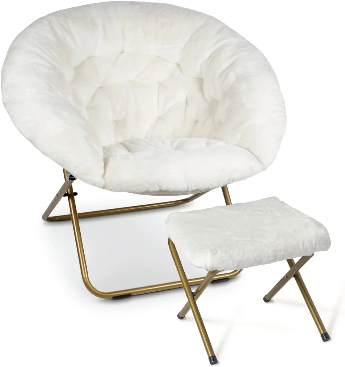 White Faux Fur Saucer Chair with Footrest S86146