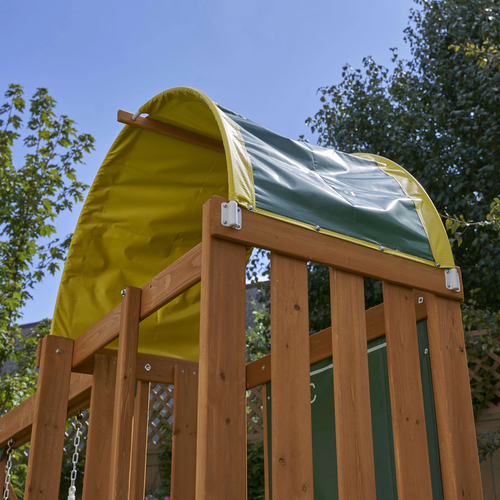 Wooden Outdoor Swing Set with Slide and Rock Wall C318