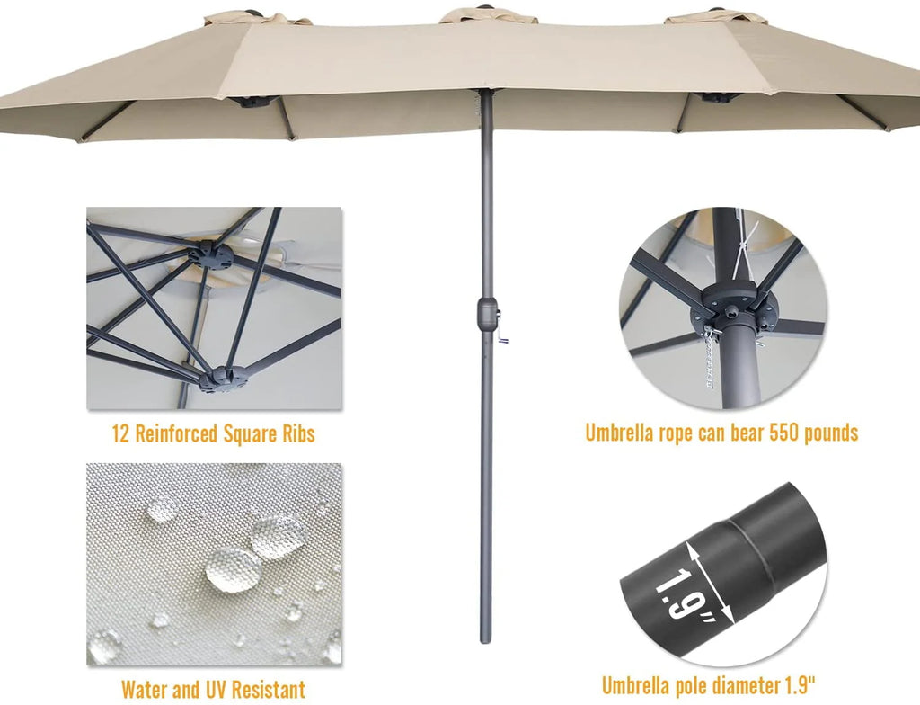 15 Ft Double Sided Patio Umbrella P7577