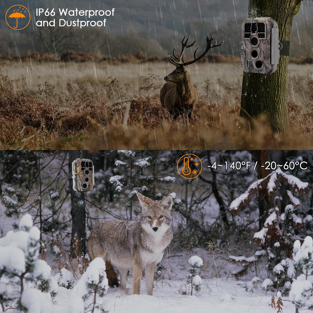Bluetooth WiFi Deer & Trail Game Camera 32MP 1296P No Glow Night Vision Waterproof W7759
