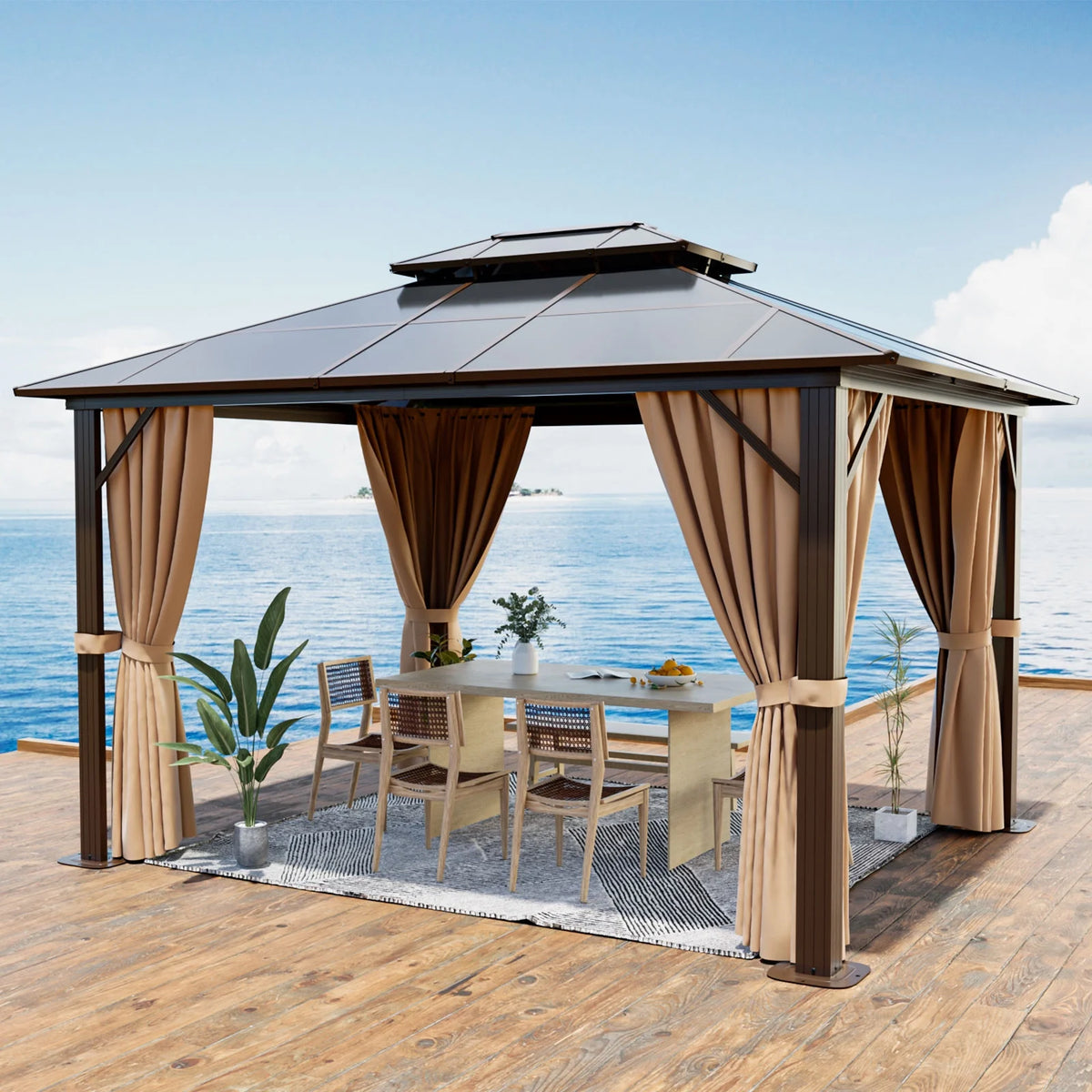 10 ft. x 12 ft. Hardtop Gazebo with Curtain and Netting B9254