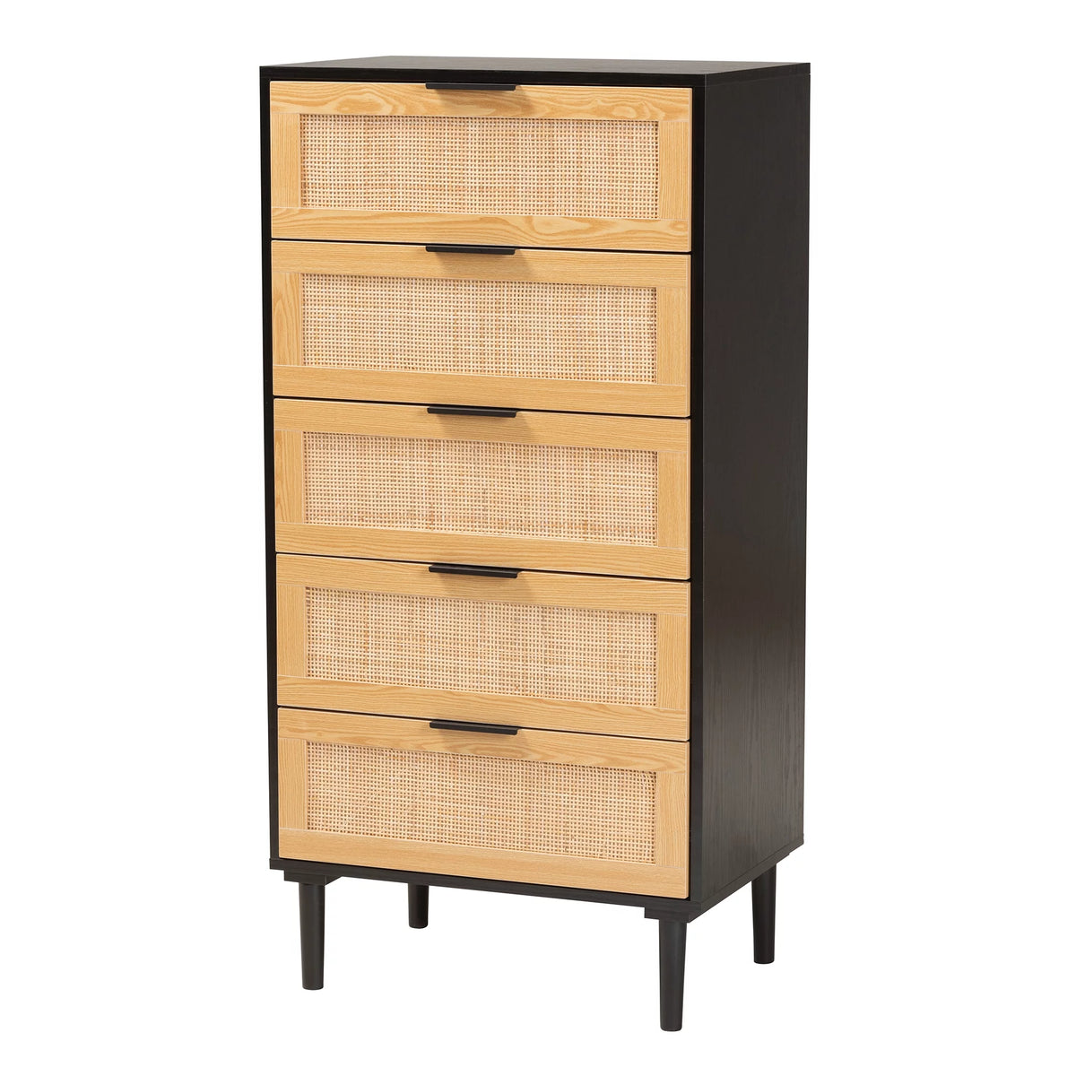 Espresso Brown Wood and Rattan 5-Drawer Storage Cabinet X205