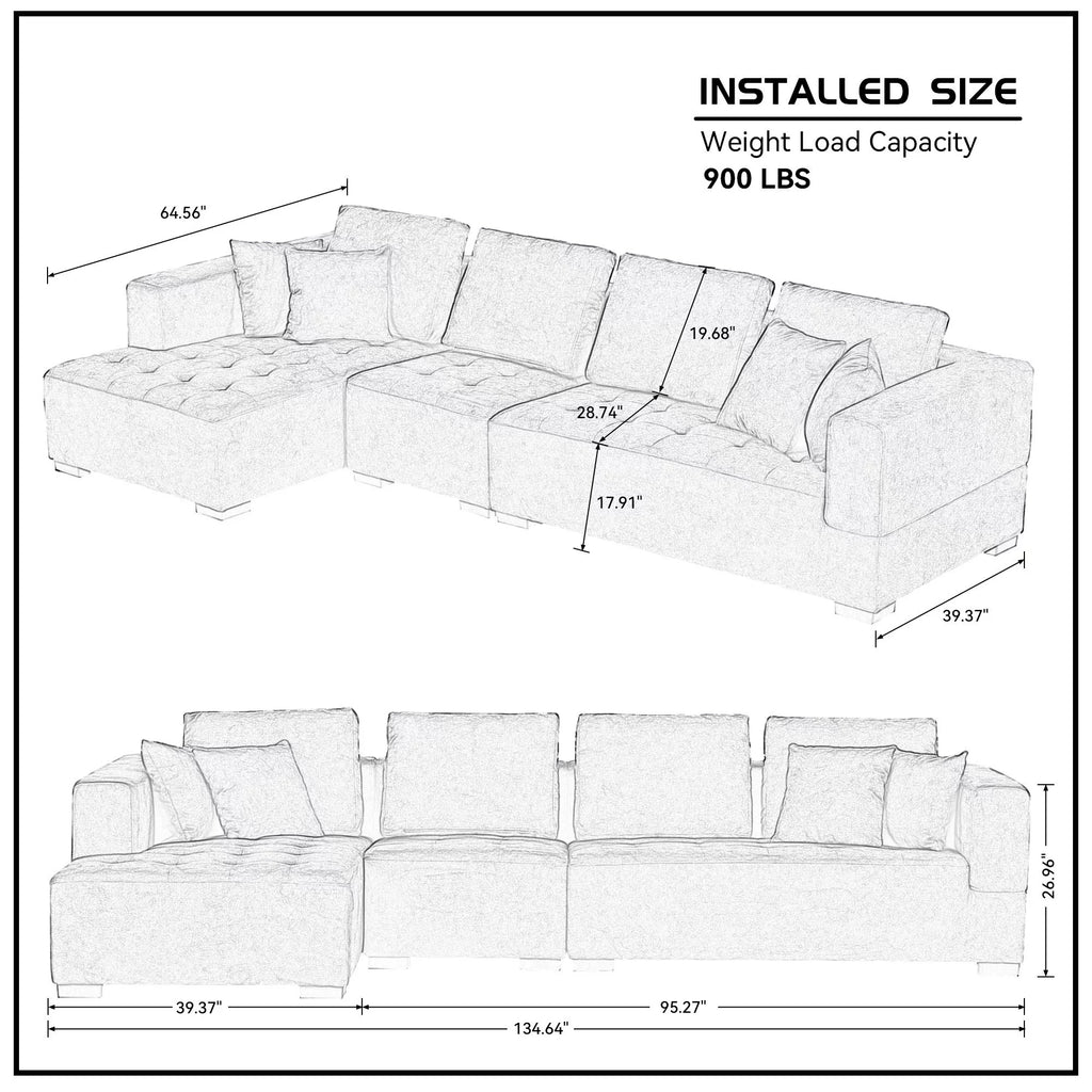 134'' Beige L-Shape Sectional Sofa P6227