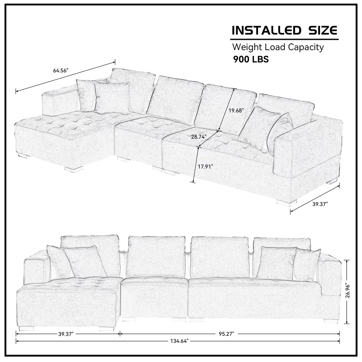 134'' Beige L-Shape Sectional Sofa P6227