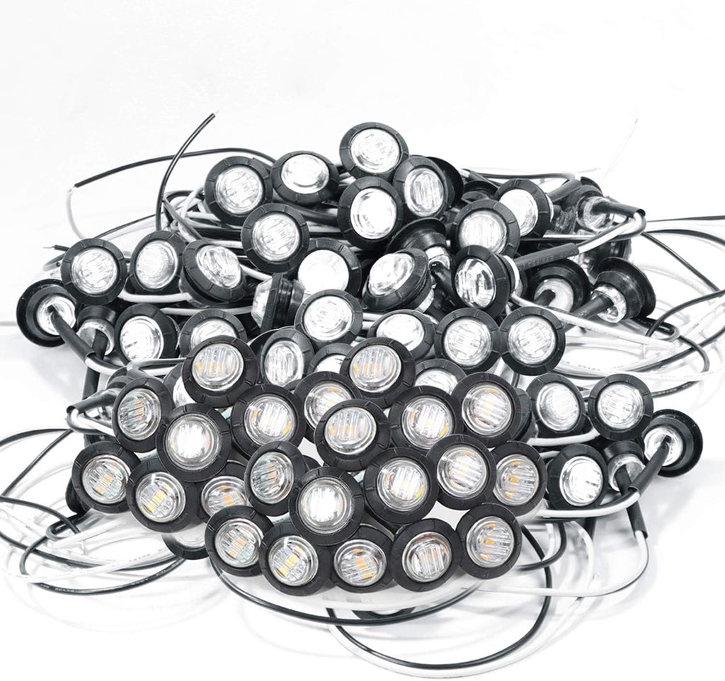 120 Pack 3/4 Inch Amber 3 LED Clear Lens Round Trailer Side Marker Lights N9689