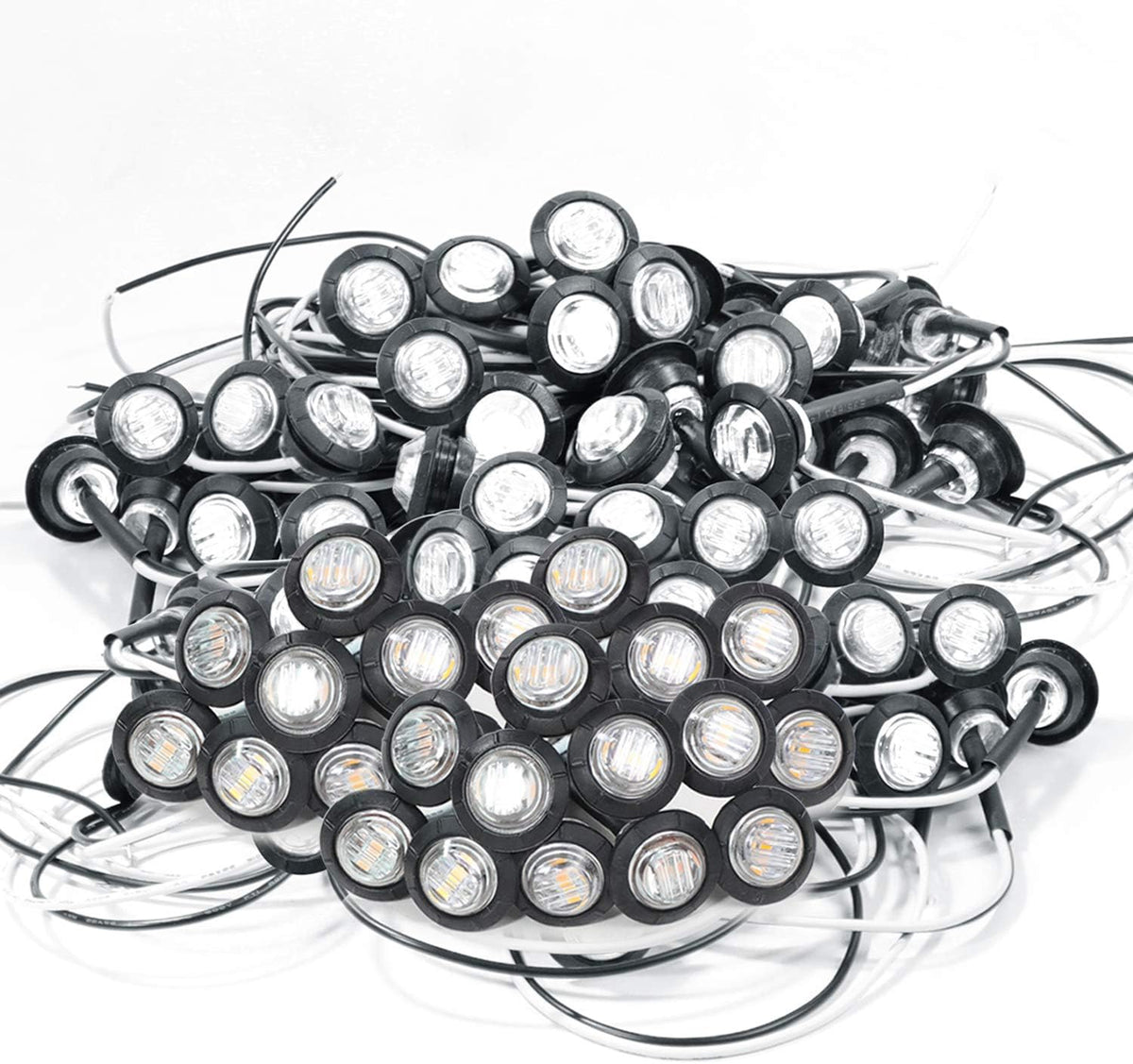 120 Pack 3/4 Inch Amber 3 LED Clear Lens Round Trailer Side Marker Lights N9689