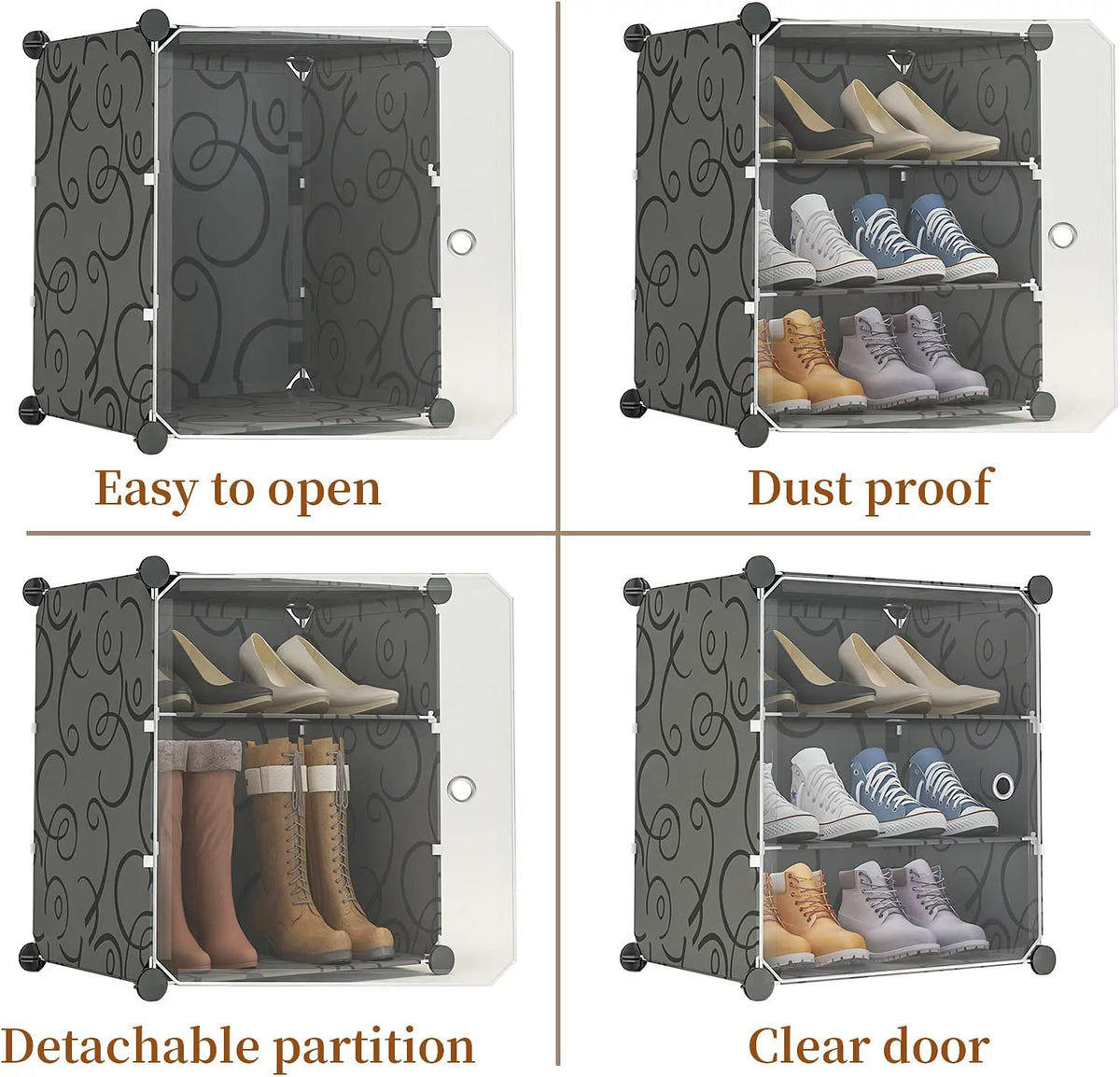 Portable Shoe Rack Organizer with Door, 36 Pair Plastic Shoe Storage Shelf, Black X494