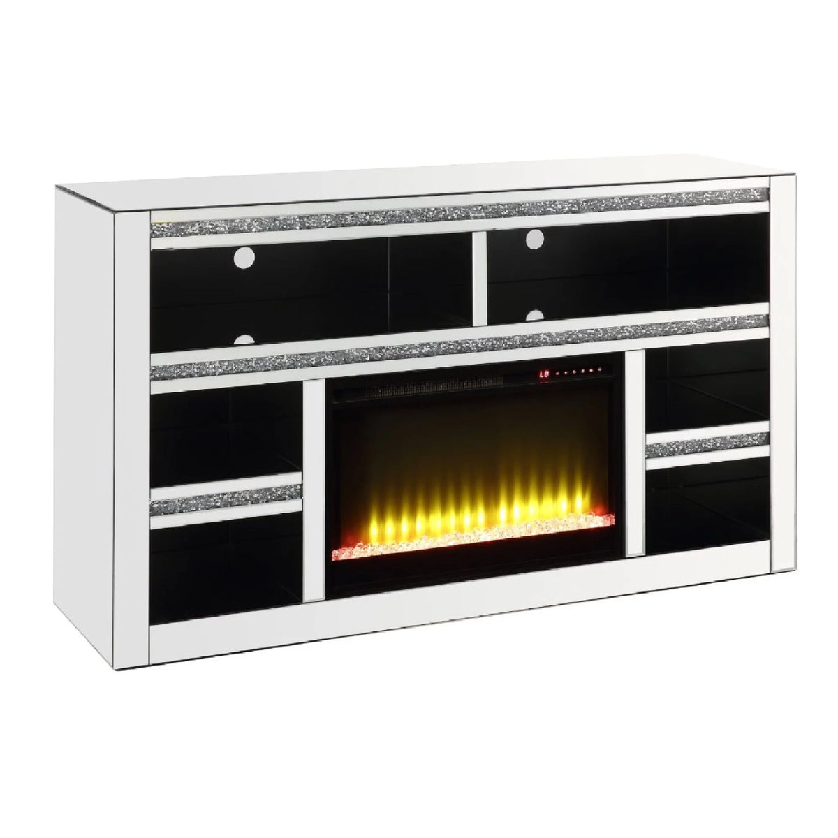 59 Inch Black Mirrored TV Media Stand with Fireplace B991067