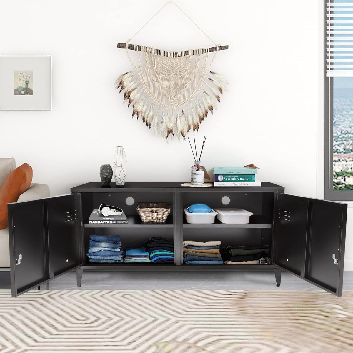 Black 2 Door Steel Locking Storage Cabinet with 2 Shelves M24247