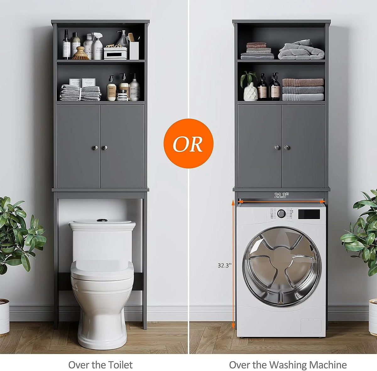 Over The Toilet Storage Cabinet with Adjustable Shelf, 75in, Gray X9929