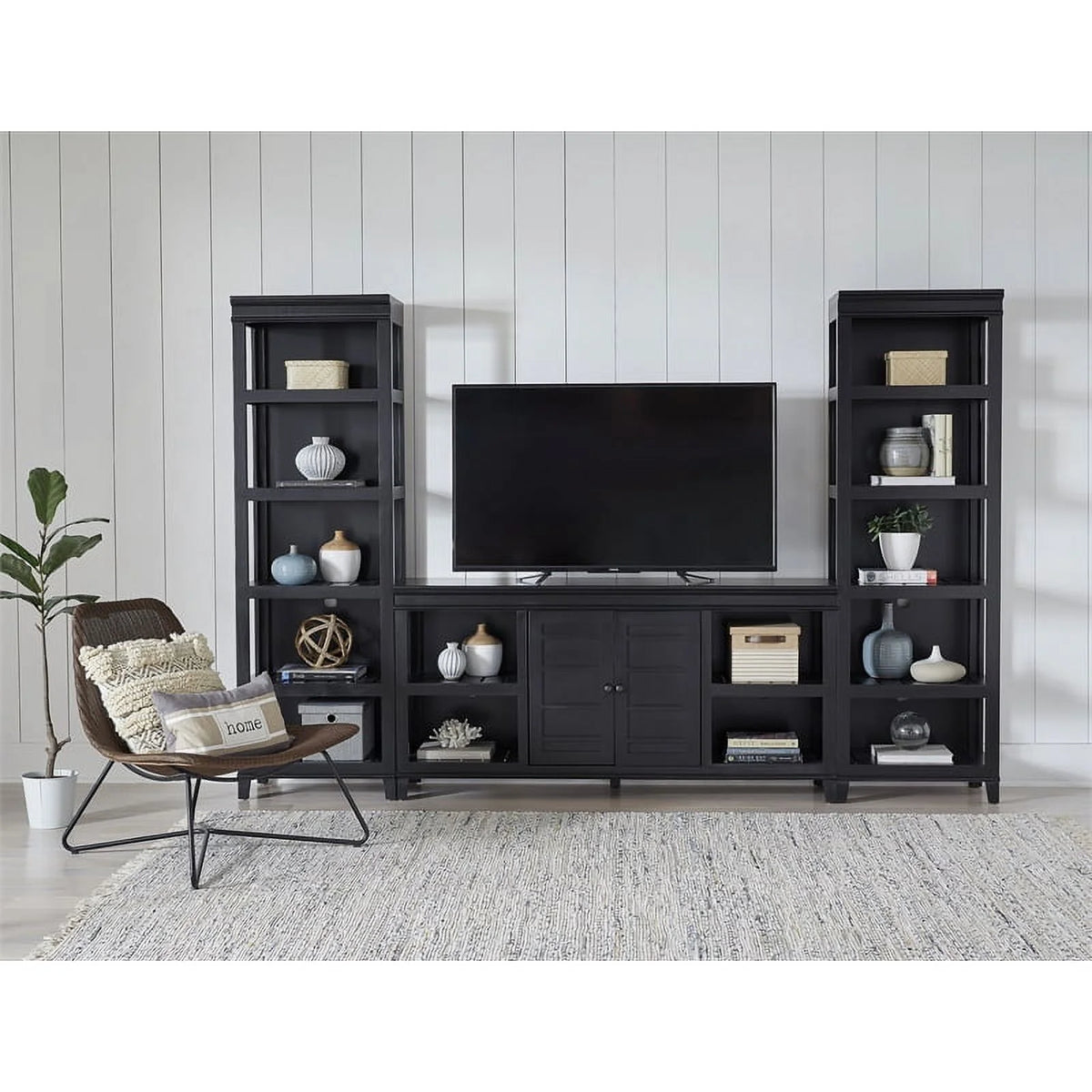 Wood Wall Unit with 66" TV Media Console Raven Black K24679