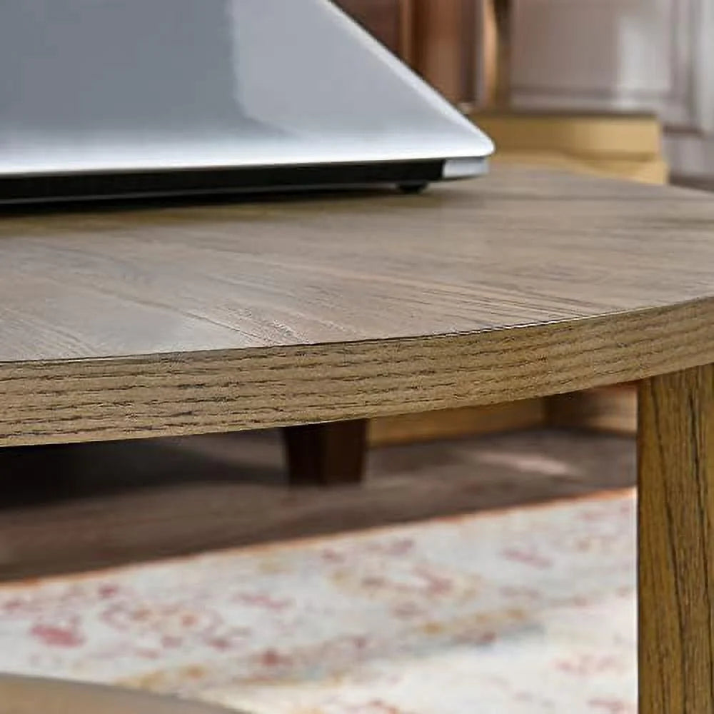 Round Solid Wood Coffee Table Yellowish Brown U5076