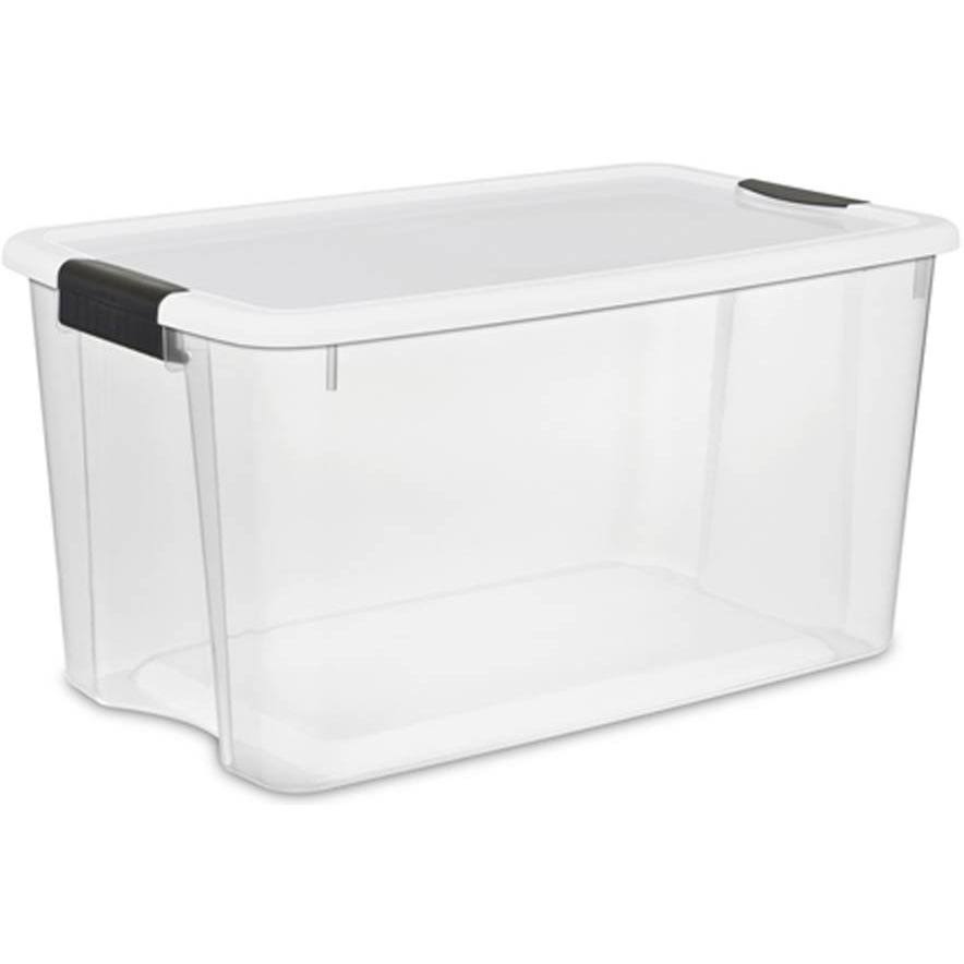 70 Quart Ultra Latch Storage Box with White Lid & Clear Base, 8 Pack R8815