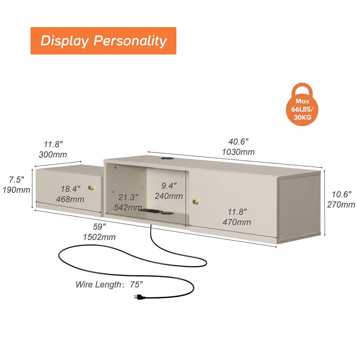 59'' Floating TV Stand with Charging Station H71686