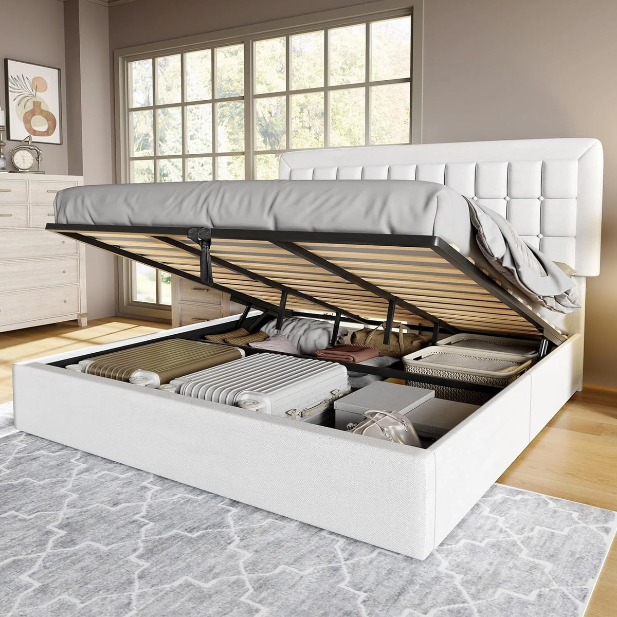 King Size Lift Up Storage Upholstered Platform Bed Frame E600