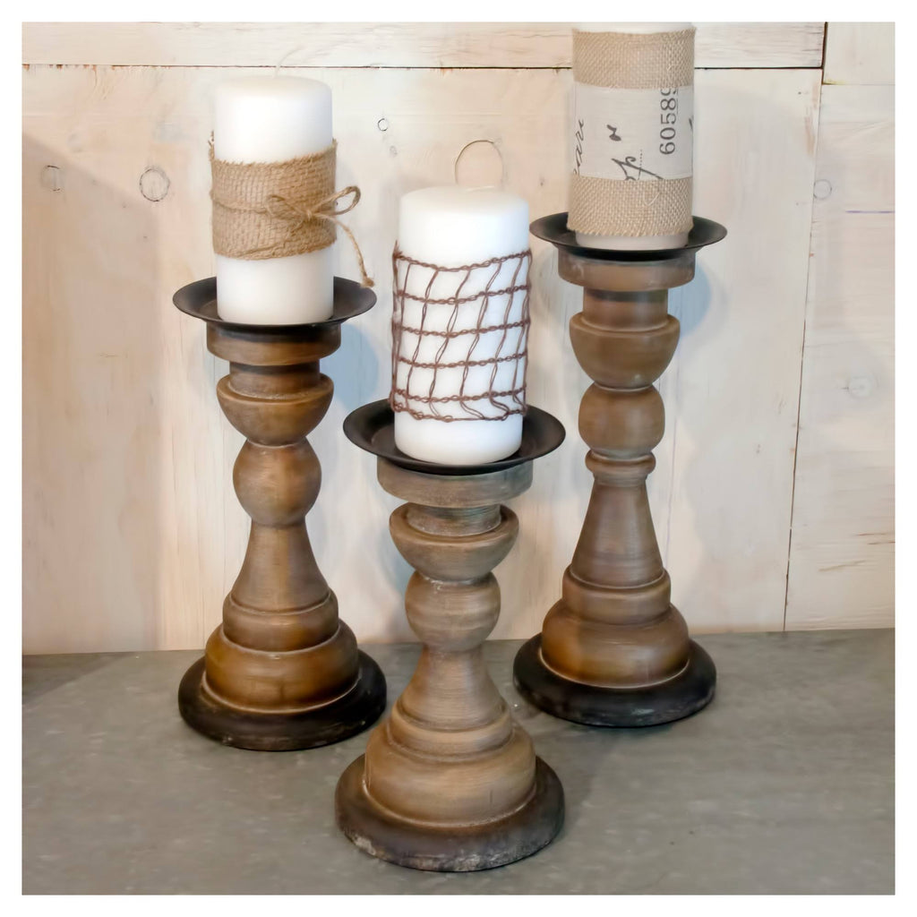 Wood Candle Holder Set Tan 3pk D308