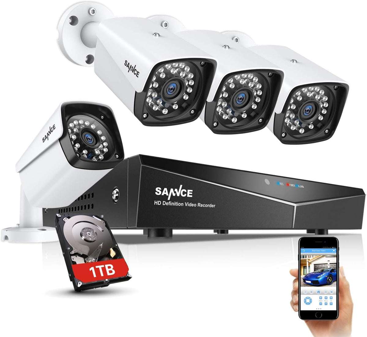 1080P 4 Pcs Security Camera System with 1TB Hard Drive A3161