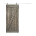 24 in. x 84 in. Gray Stained Solid Knotty Pine Wood Interior Sliding Barn Door with Hardware Kit B716