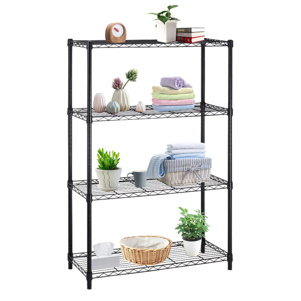 4 Tier Heavy Duty Adjustable Metal Shelving Unit with Wheels, Black K321