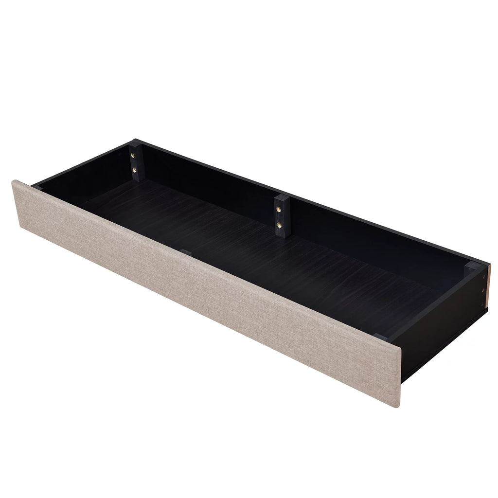 Queen Size Beige Upholstered Platform Bed Frame with Drawer T7392