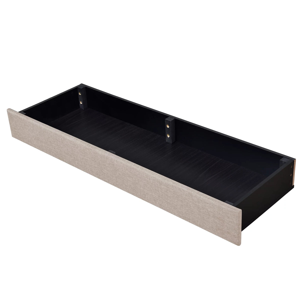 Queen Size Beige Upholstered Platform Bed Frame with Drawer T7392
