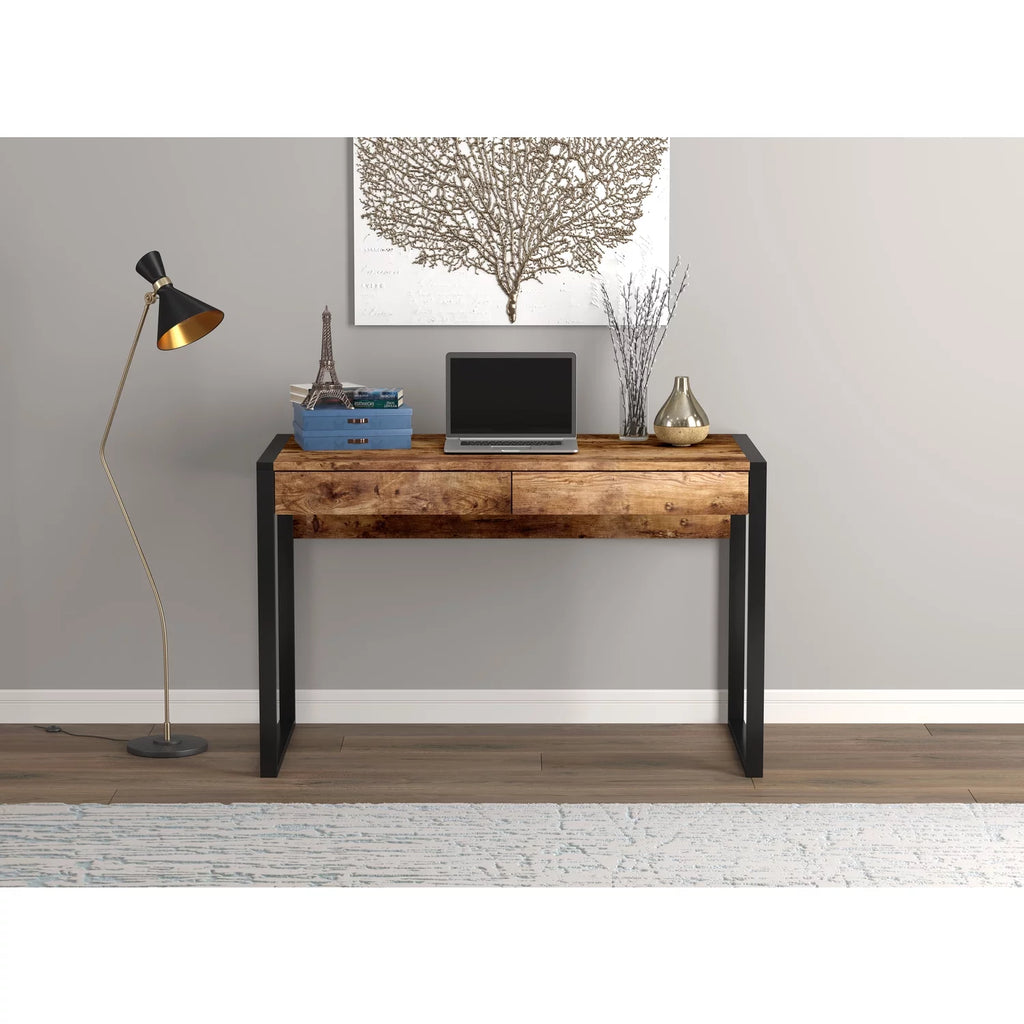 47"L 2-Drawers Black Metal Computer Desk J368