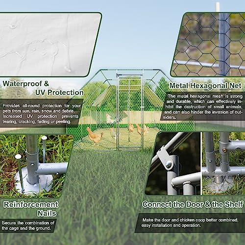 Large Metal Walk-in Chicken Coop with Waterproof Cover N453499