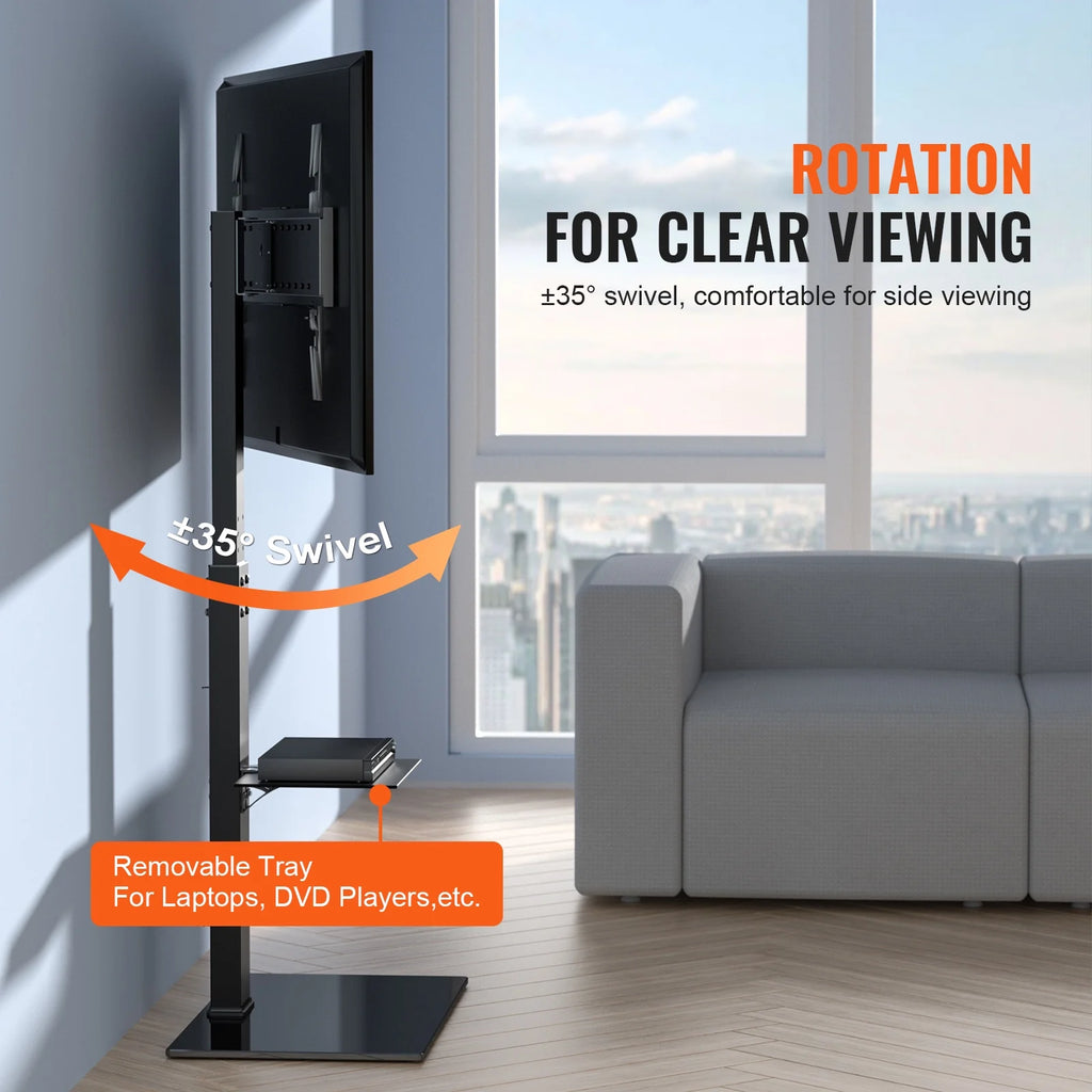 Modern Swivel Floor TV Stand for 32"-85" TVs Adjustable Height Glass H8062