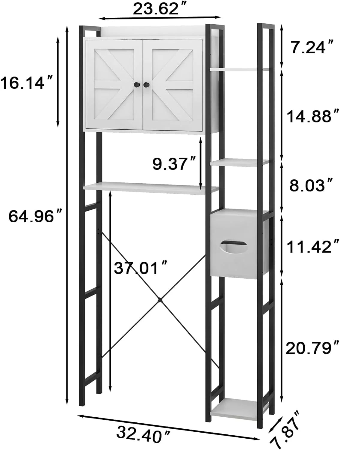 White Over The Toilet Storage Cabinet with 2 Doors X34032