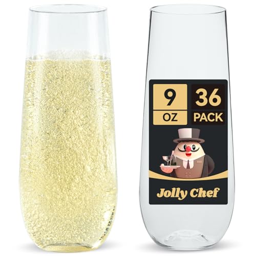 36 Pack 9 oz Clear Stemless Plastic Champagne Flutes F635262