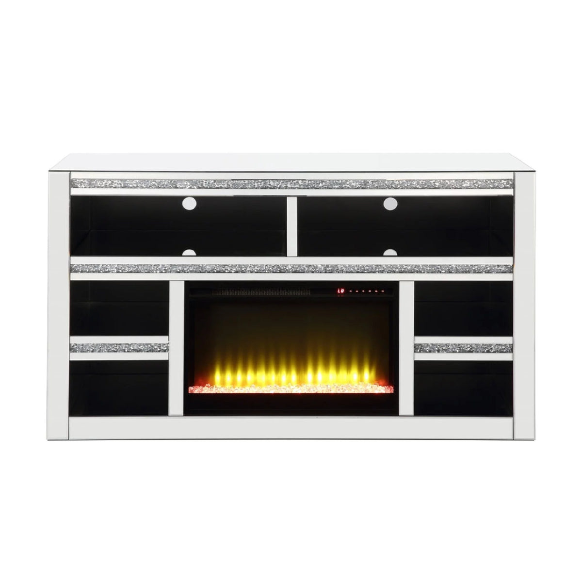 59 Inch Black Mirrored TV Media Stand with Fireplace B991067