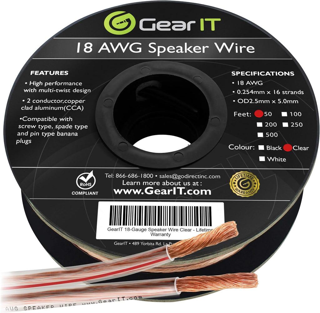 18AWG Speaker Wire Cable 100 Feet Black Pack of 2 D931
