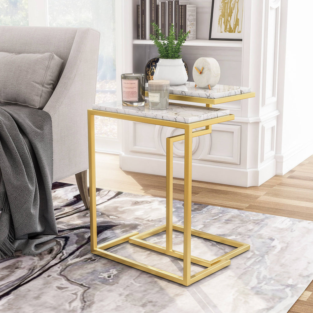 Gold White Faux Marble Top Nesting Tables F90800