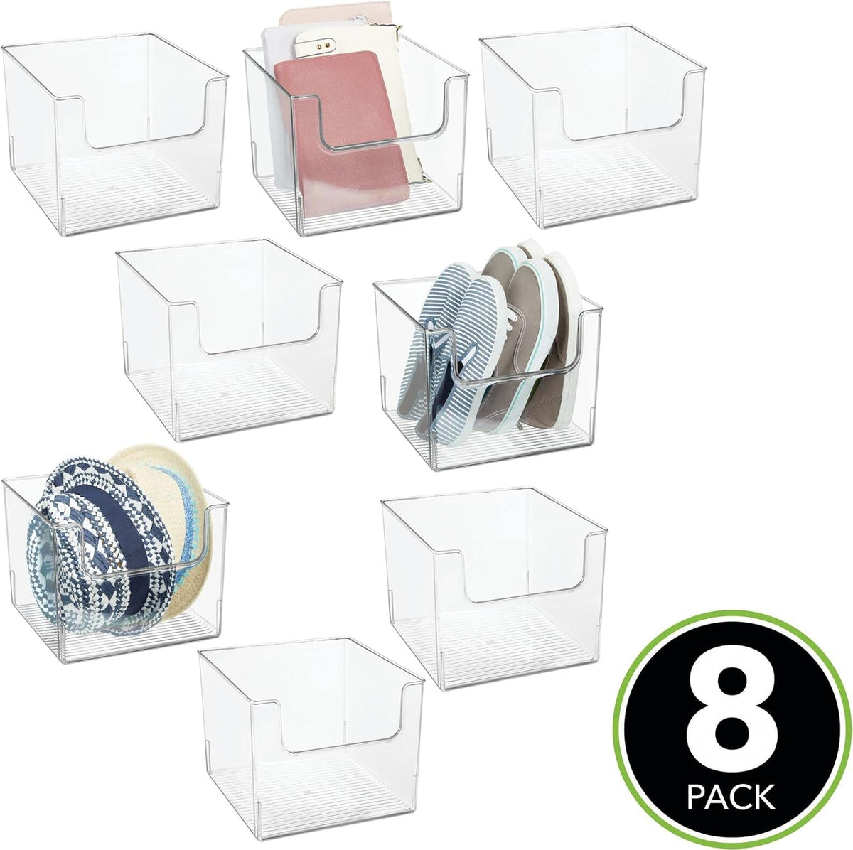 Clear 8 Pack Plastic Storage Basket Bin W988