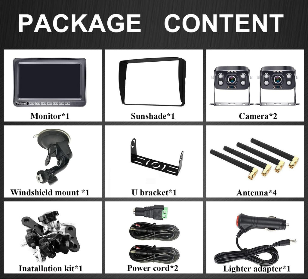 Wireless Backup Camera HD 1080P 2 Rear View Cameras 7'' DVR Monitor H51382
