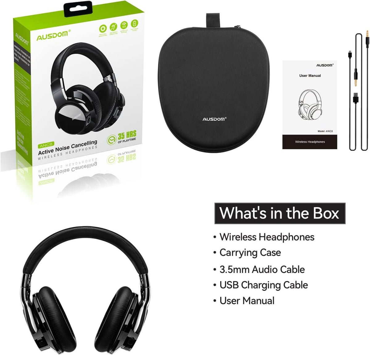 Active Noise Cancelling Wireless Bluetooth Over Ear Headphones with Microphone Q71123