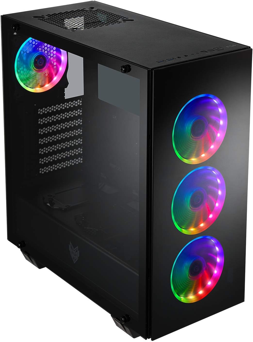 ATX Mid Tower PC Gaming Case with Tempered Glass Panels and ARGB Fans J630345