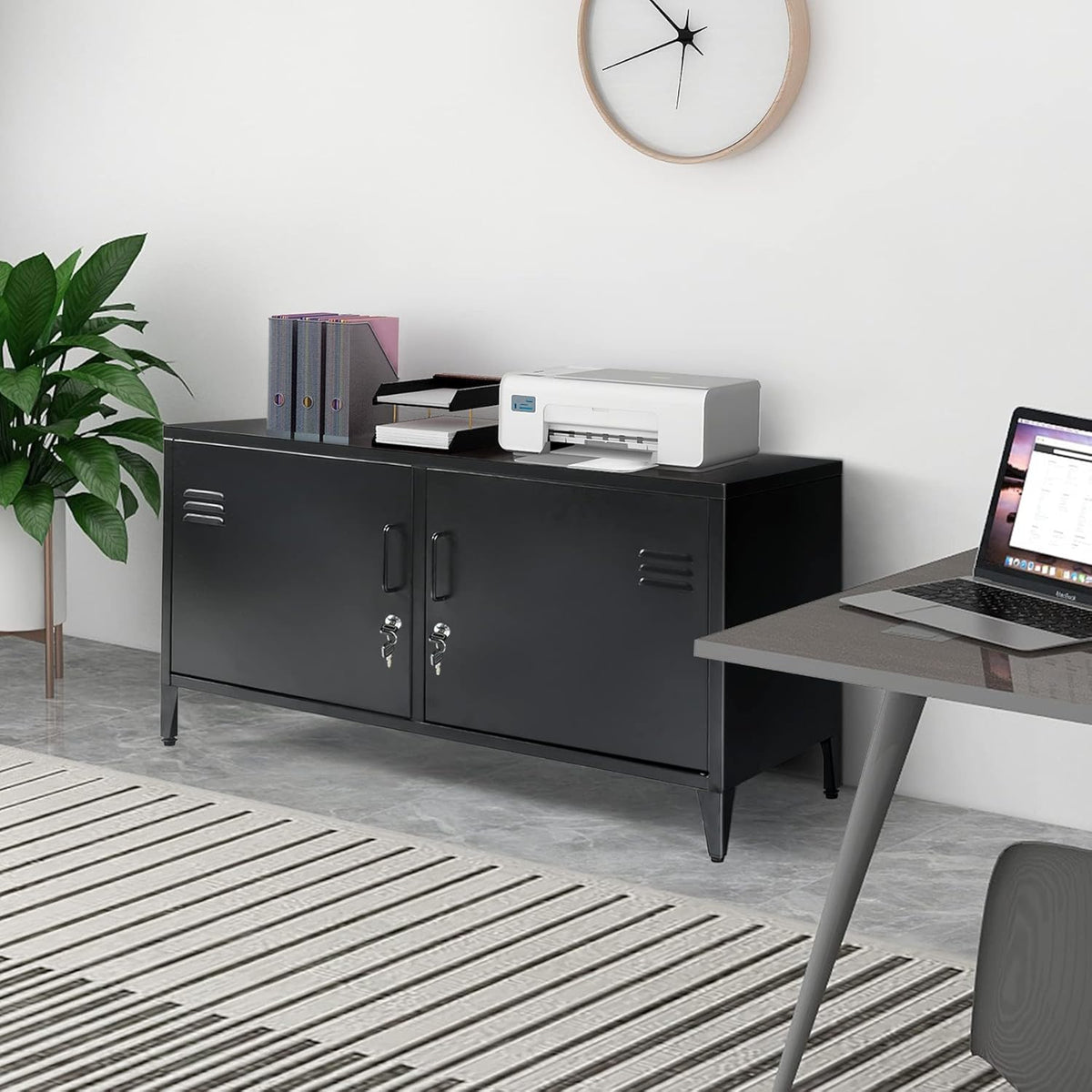 Black 2 Door Steel Locking Storage Cabinet with 2 Shelves M24247